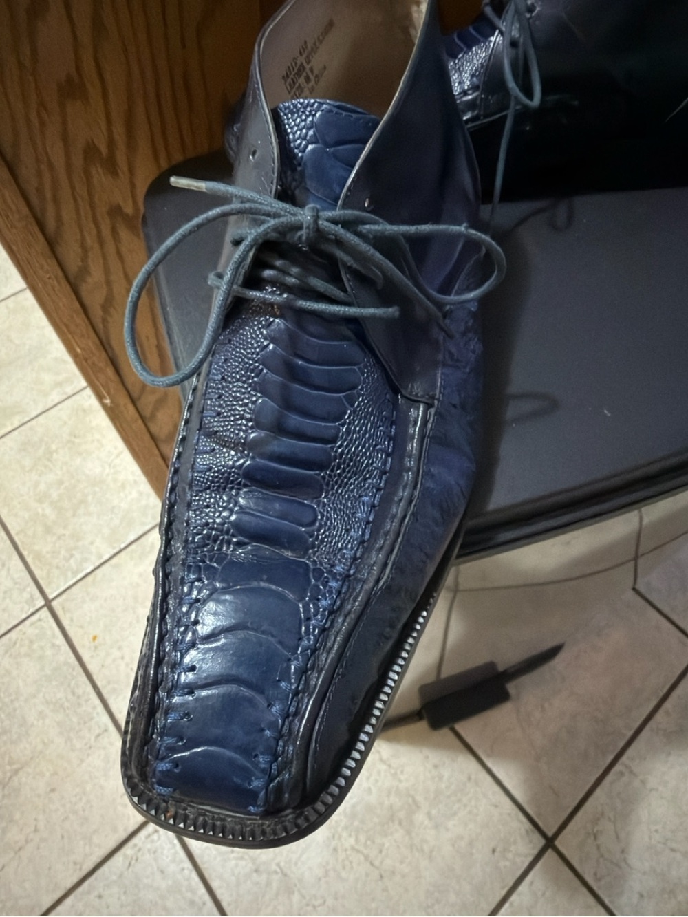 Stacy Adams Navy Leather Lace-Up Chukka Boots